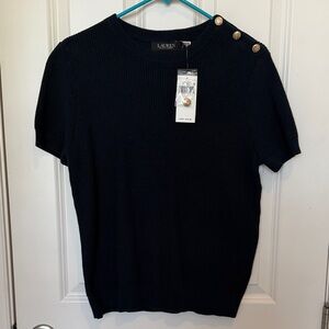NWT Ralph Lauren Navy Short Sleeve Top with Gold Buttons
